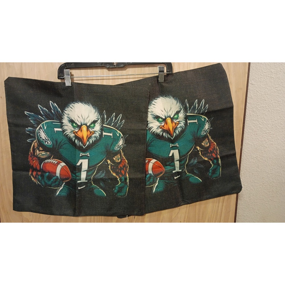 Philadelphia Eagles Football Muscle Pillow Covers Set of 2 Burlap 18x18 Decor.